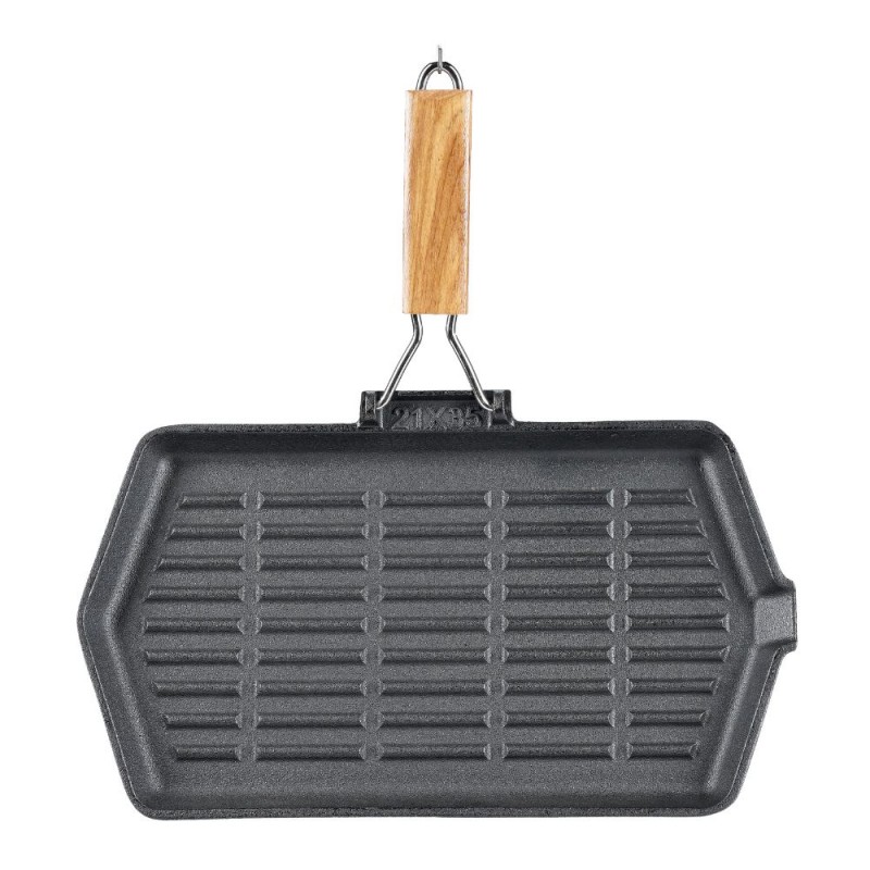 Patelnia grillowa żeliwna ze składanym drewnianym uchwytem, 35x21 cm - Porównanie produktów