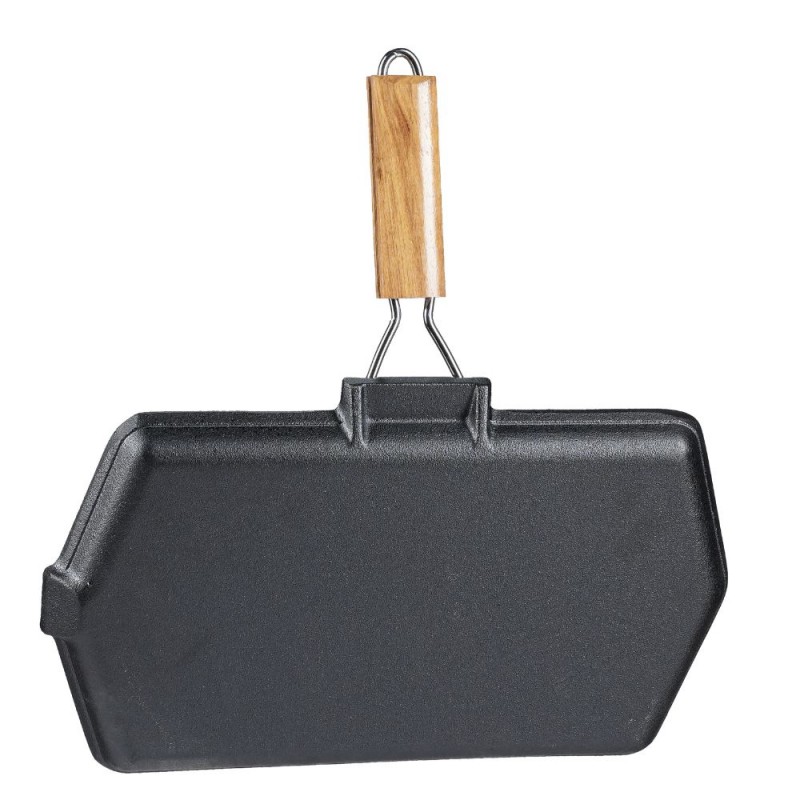 Patelnia grillowa żeliwna ze składanym drewnianym uchwytem, 35x21 cm | Patelnia grillowa żeliwna Patelnia grillowa żeliwna ze składanym drewnianym uchwytem, 35x21 cm | Patelnia grillowa żeliwna | Patelnia żeliwna |